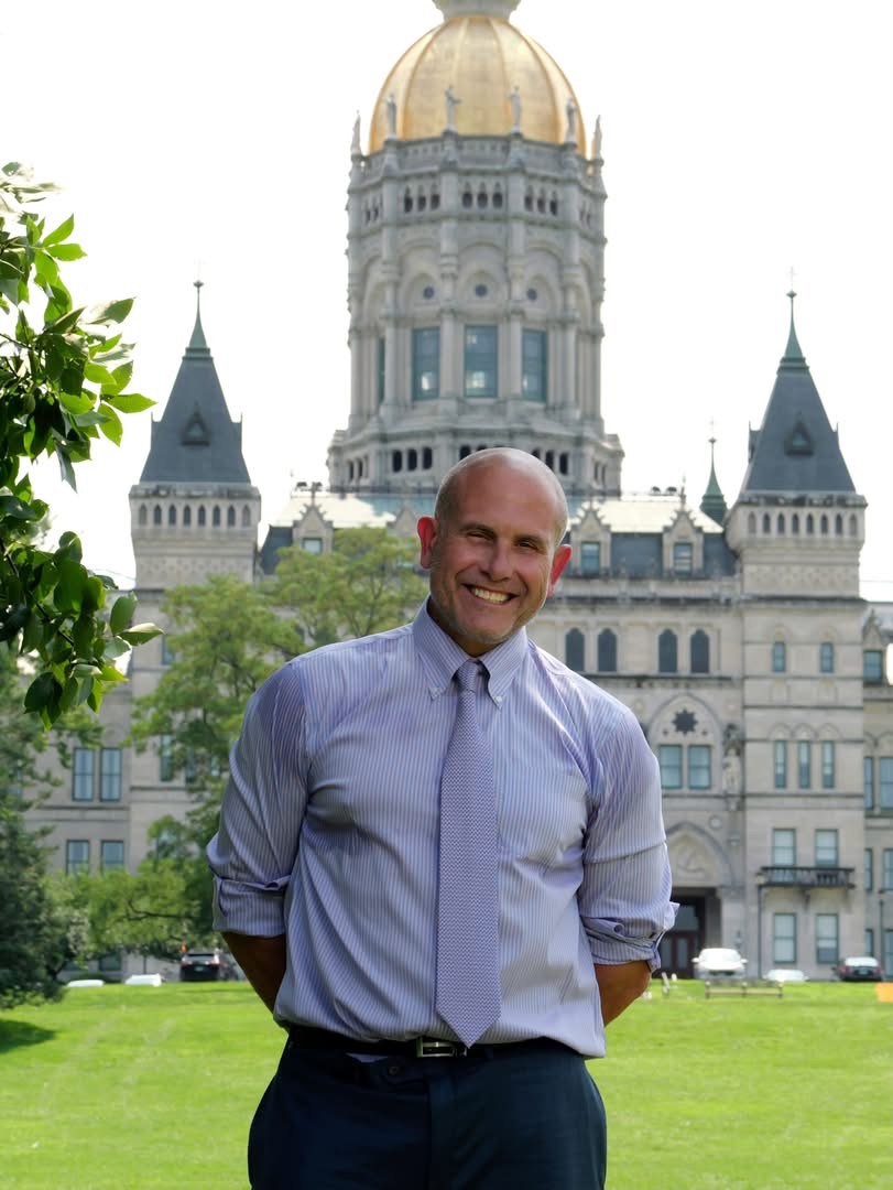 Lee Elci outside the Connecticut State Capitol in Hartford